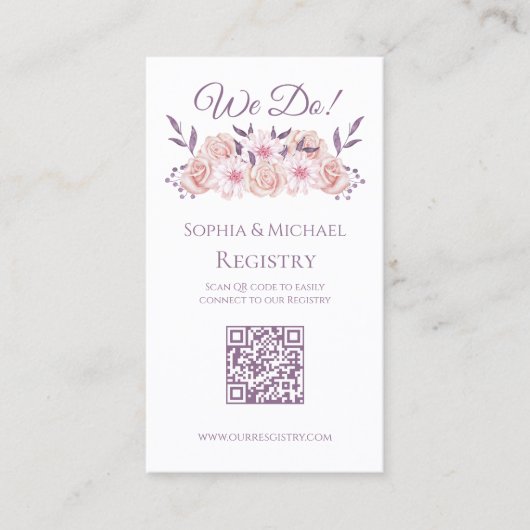 Waterverf Roze Bloemen-Trouwringen-Registry- Visitekaartje (Voorkant)