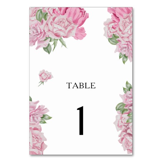 Waterverf Roze Bloemen - Trouwtafel nummer Kaart (Voorkant)