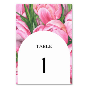 Waterverf roze bloemen - trouwtafel nummer kaart