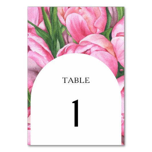 Waterverf Roze Bloemen - Trouwtafel nummer Kaart (Voorkant)