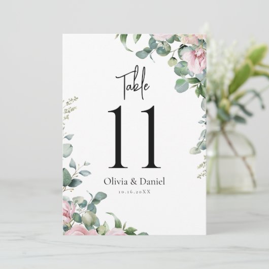 Waterverf Roze Bloemen Trouwtafel Nummers (Staand voorkant)