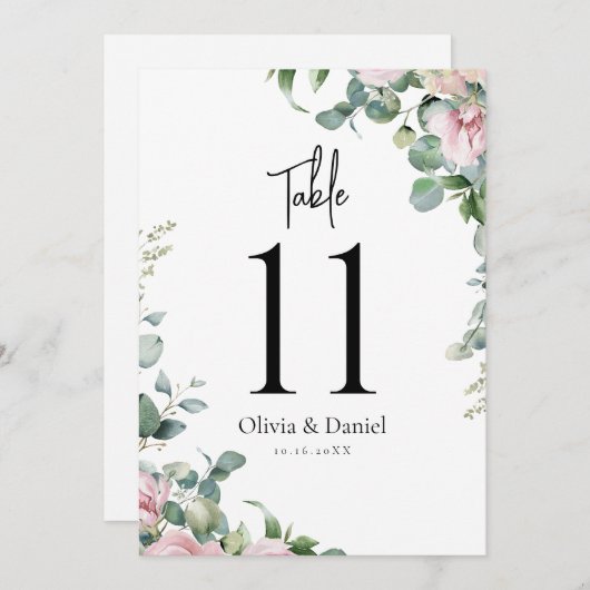Waterverf Roze Bloemen Trouwtafel Nummers (Voorkant / Achterkant)