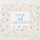 Waterverf Roze Bloemen Trouwwijn Fles Label Sparkling Wijnetiket (Enkel label)