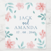 Waterverf Roze Bloemen Trouwwijn Fles Label Wijn Etiket (Enkel label)