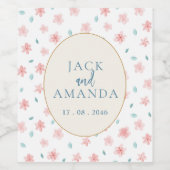 Waterverf Roze Bloemen Trouwwijn Fles Label Wijn Etiket (Enkel label)