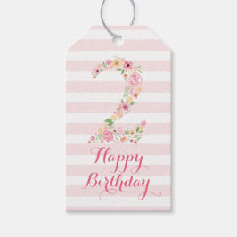 Waterverf Roze Bloemen TWEE 2e Verjaardag Cadeaulabel