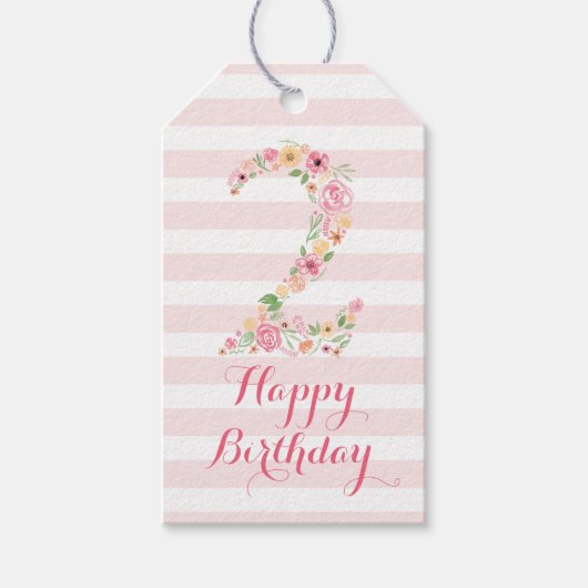 Waterverf Roze Bloemen TWEE 2e Verjaardag Cadeaulabel (Voorkant)