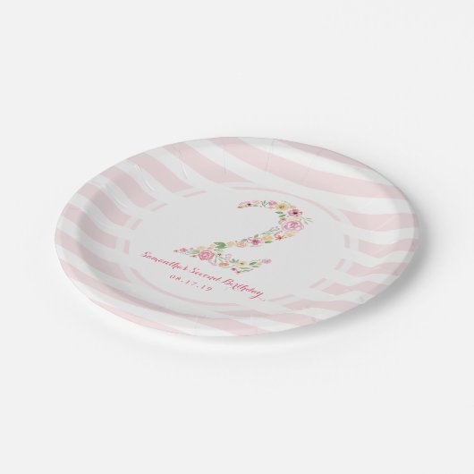 Waterverf Roze Bloemen Twee 2e Verjaardag Papieren Bordje (Gekanteld)