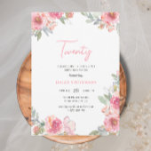 Waterverf Roze Bloemen Twenty Boho Chic Verjaardag Kaart