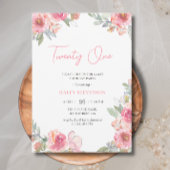 Waterverf Roze Bloemen Twenty One Boho Verjaardag Kaart