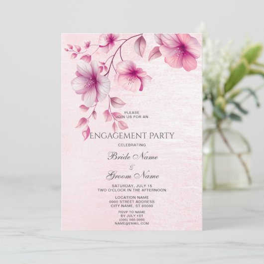 Waterverf Roze Bloemen Verloving Uitnodiging (Staand voorkant)