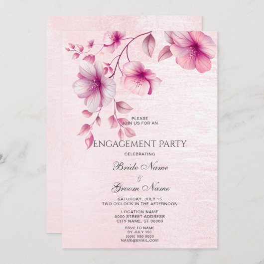 Waterverf Roze Bloemen Verloving Uitnodiging (Voorkant / Achterkant)