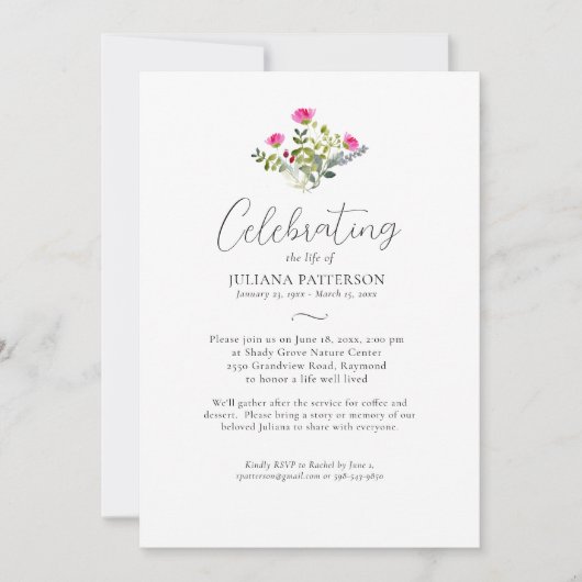  Waterverf Roze Bloemen Viering van het Leven Kaart (Voorkant)