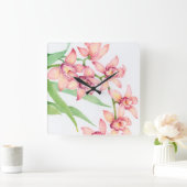 Waterverf Roze bloemen Vierkante Klok (Huis)