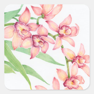 Waterverf Roze bloemen Vierkante Sticker