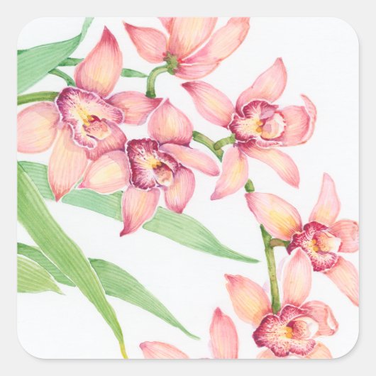 Waterverf Roze bloemen Vierkante Sticker (Voorkant)