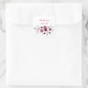 Waterverf roze bloemen vierkante sticker