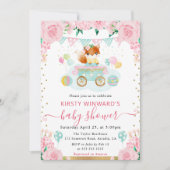 Waterverf Roze Bloemen Vos Baby Shower Kaart (Voorkant)