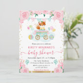 Waterverf Roze Bloemen Vos Baby Shower Kaart (Staand voorkant)
