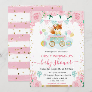 Waterverf Roze Bloemen Vos Babyshower Kaart