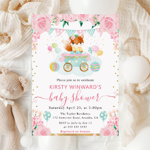 Waterverf Roze Bloemen Vos Babyshower Kaart