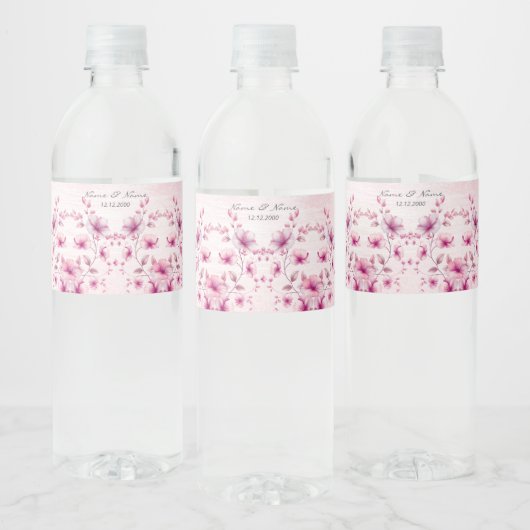 Waterverf Roze Bloemen Waterfles Label Etiket (Flessen)