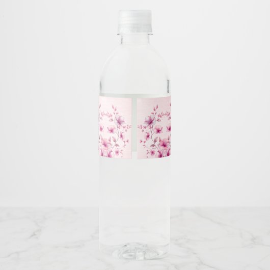 Waterverf Roze Bloemen Waterflesje Label Waterfles Etiket (Achterkant)