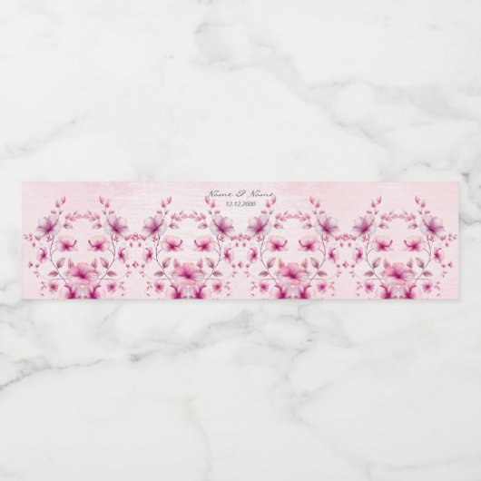 Waterverf Roze Bloemen Waterflesje Label Waterfles Etiket (Enkel label)