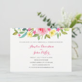 Waterverf Roze Bloemen Wedding Repetitie Diner Kaart (Staand voorkant)