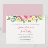 Waterverf Roze Bloemen Wedding Repetitie Diner Kaart (Voorkant / Achterkant)