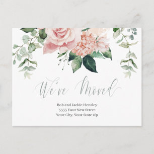 Waterverf Roze Bloemen We've Moved Aankondiging Briefkaart