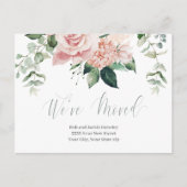 Waterverf Roze Bloemen We've Moved Aankondiging Briefkaart (Voorkant)