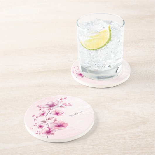 Waterverf Roze Bloemen Zandsteen Onderzetter (Zijkant)