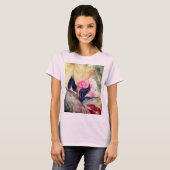 Waterverf Roze bloemen Zwart laat Abstracte blader T-shirt (Voorkant volledig)