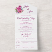 Waterverf roze bloemenboeket-bruiloft- all in one uitnodiging (Binnen)