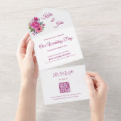 Waterverf roze bloemenboeket-bruiloft- all in one uitnodiging (Afscheurbaar)