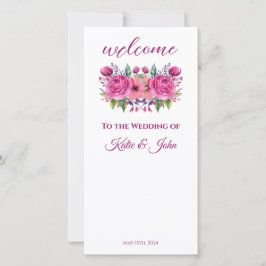 Waterverf roze bloemenboeket-bruiloft programma-
