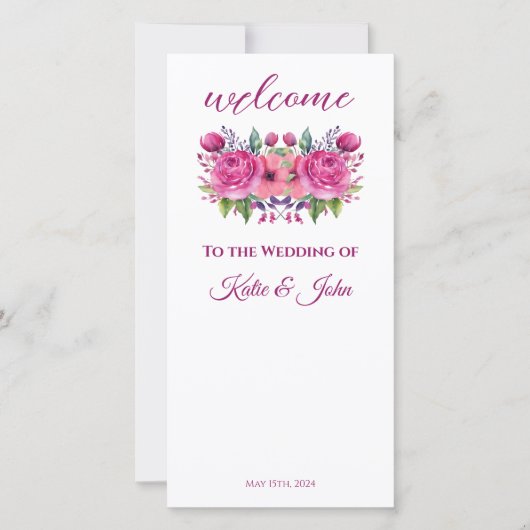 Waterverf roze bloemenboeket-bruiloft programma- (Voorkant)