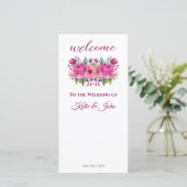 Waterverf roze bloemenboeket-bruiloft programma- (Staand voorkant)