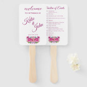 Waterverf roze bloemenboeket-bruiloft programma- handwaaier (Voorkant en achterkant)