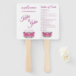 Waterverf roze bloemenboeket-bruiloft programma- handwaaier
