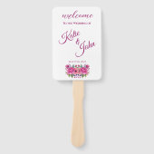 Waterverf roze bloemenboeket-bruiloft programma- handwaaier (Voorkant)