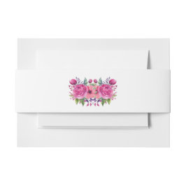 Waterverf roze bloemenboeket-bruiloft- uitnodigingen wikkel