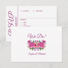 Waterverf roze bloemenboeket-we do-bruiloft- RSVP kaartje