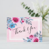 Waterverf roze bloemenbruiloft bedankje kaart (Staand voorkant)