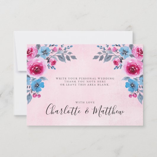Waterverf roze bloemenbruiloft bedankje kaart (Achterkant)