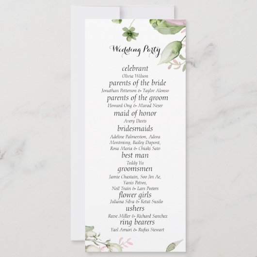 Waterverf roze bloemenbruiloft ceremonie programma (Achterkant)