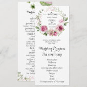 Waterverf roze bloemenbruiloft ceremonie programma (Voorkant / Achterkant)