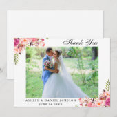 Waterverf roze bloemenbruiloft foto bedankkaart (Voorkant / Achterkant)