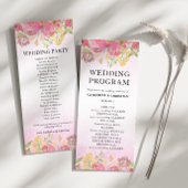 Waterverf roze bloemenbruiloft plat programmakaart